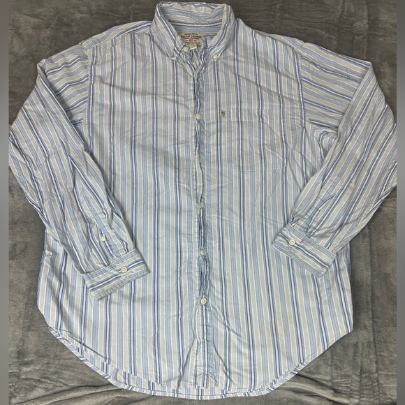 VTG Ralph Lauren Jeans Co Striped Button Up Shirt Mens L Blue Gray 100% Cotton - Picture 2 of 14